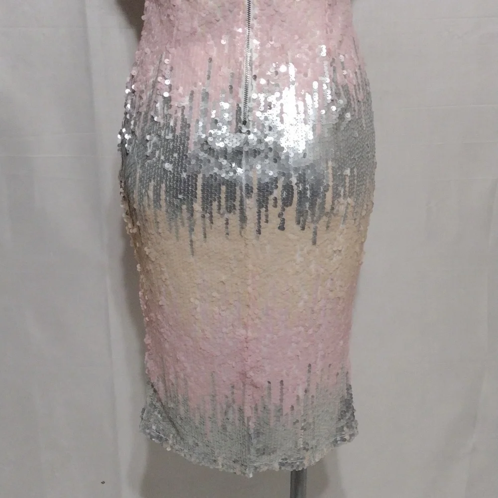 L’Atiste NWT Ombre Sequin Bodycon Dress Strapless High Neck Party Cocktail Large - Picture 12 of 16